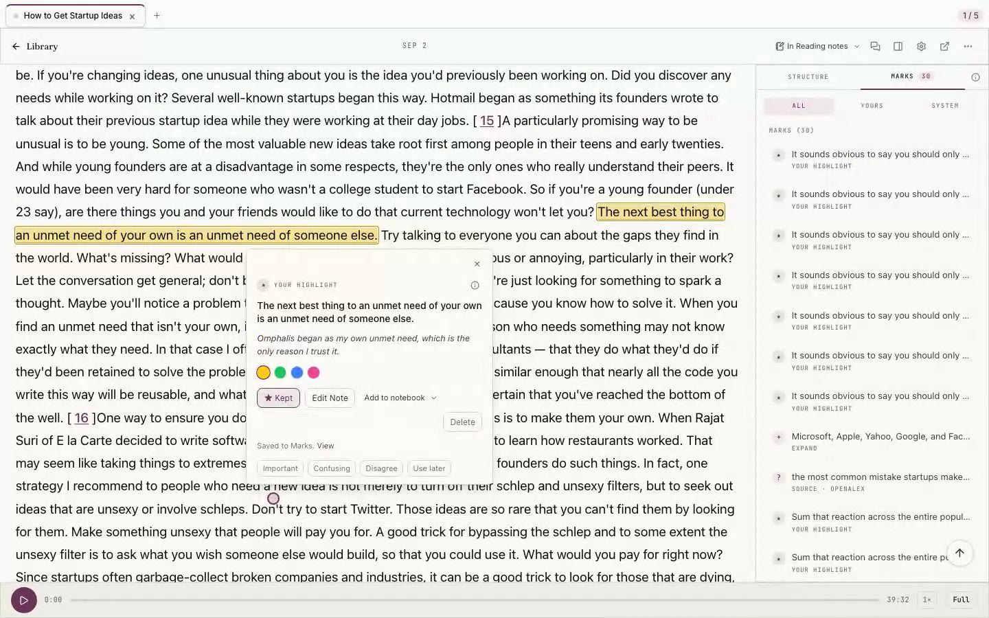 Attach a written reason to a passage, in one gesture.
