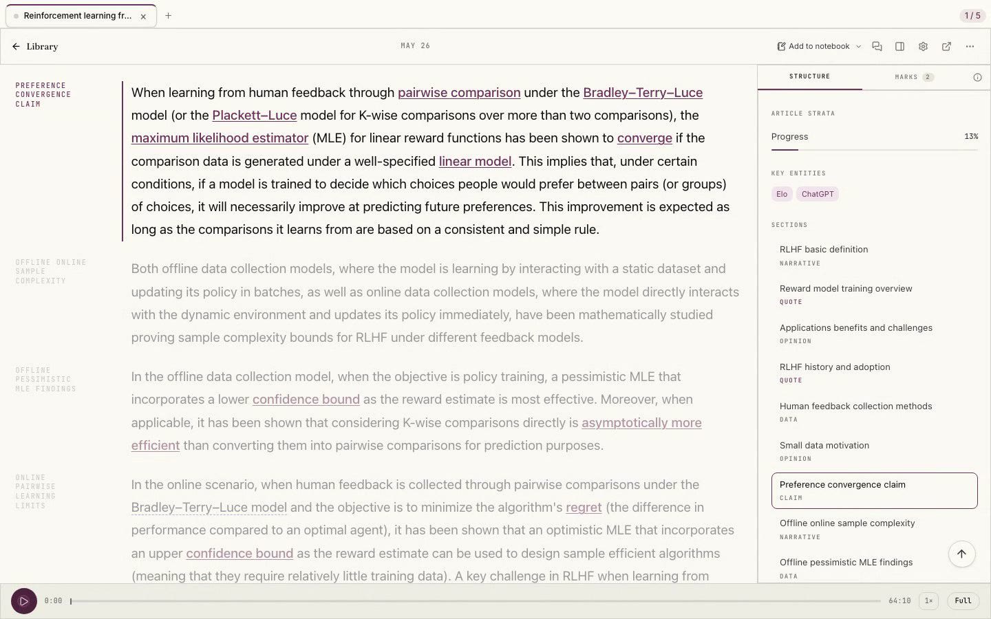 Generating audio for something you saved and following the words while it plays.
