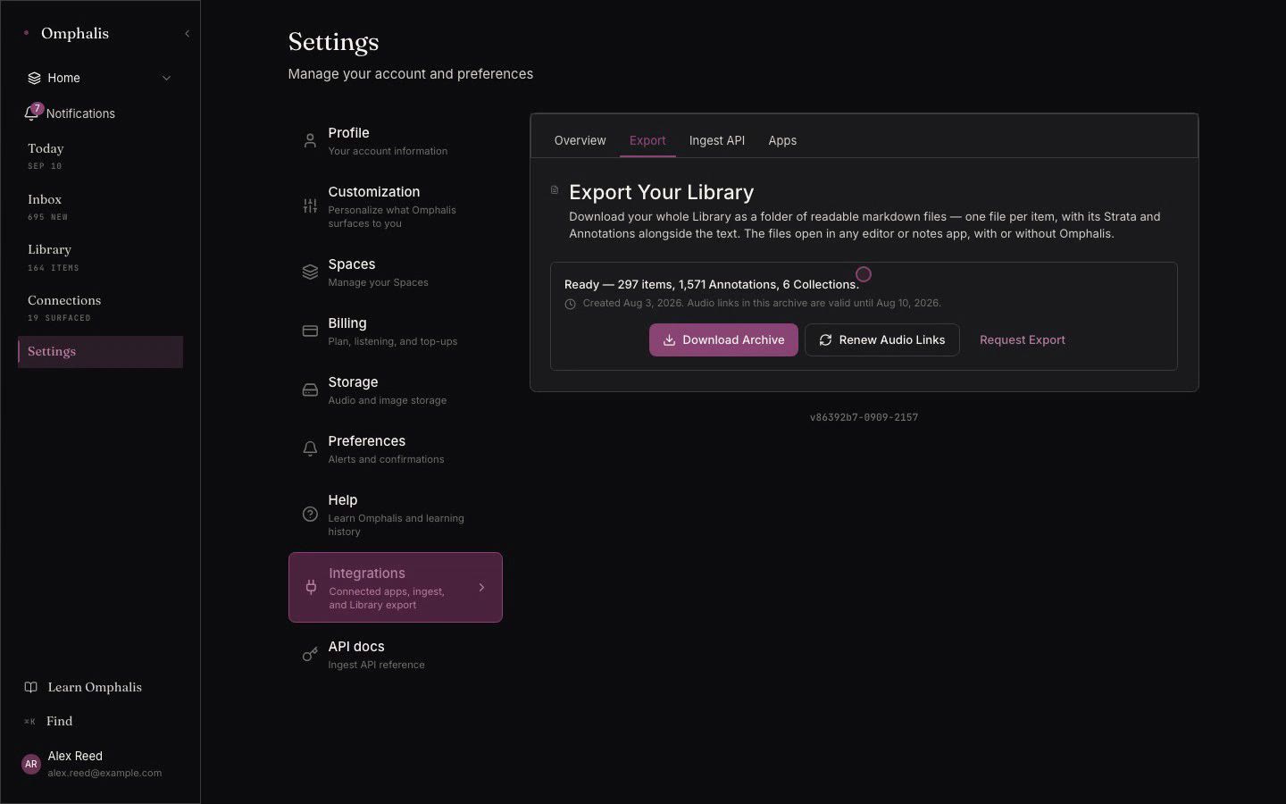 Integrations is the one place where things enter and leave your Library, and it keeps a record of which door each item came through.
