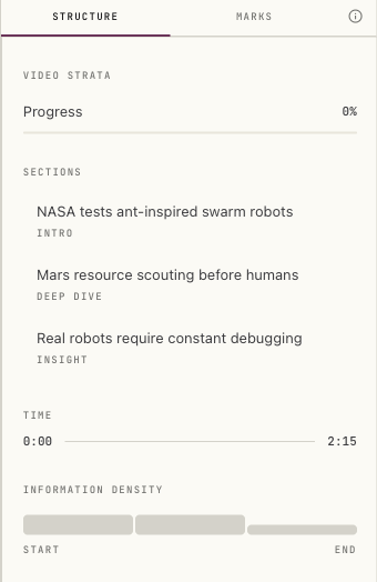 Video Strata marks a talk's typed moments so you can enter at what matters.